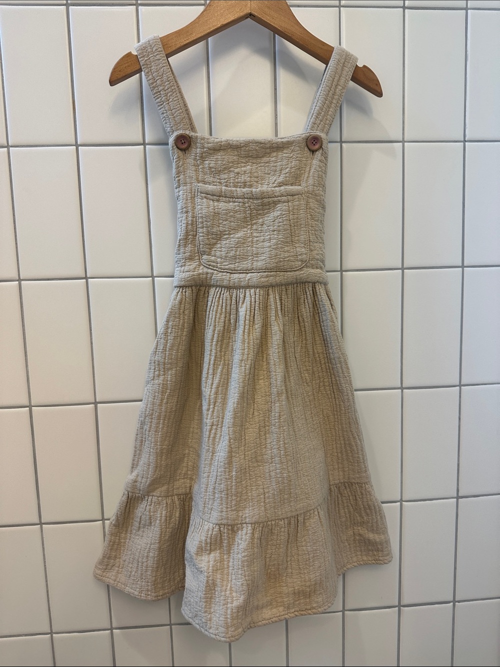 NWOT Zara Cream Textured Pinafore Dress for Girls, 100% cotton! Sz 4-5